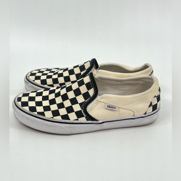 Vans Classic Slip-On Checkerboard Shoe Black and Off White Size 8 Eight - Picture 6 of 11